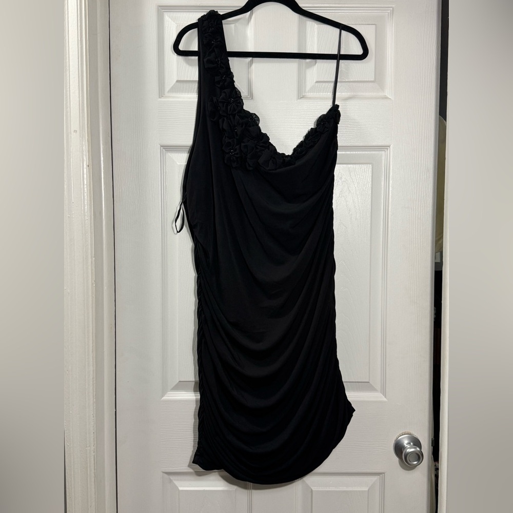 Torrid 3X Black One Shoulder Ruched 3D Floral Cocktail Party Dress